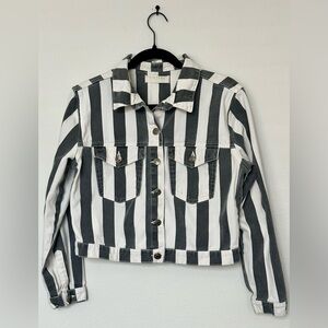 ZinZane Cropped Striped Jean Jacket